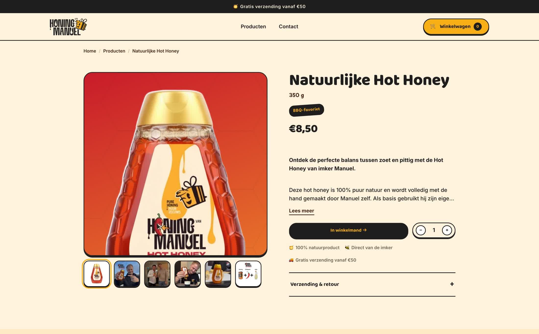 De productpagina van de hot honey